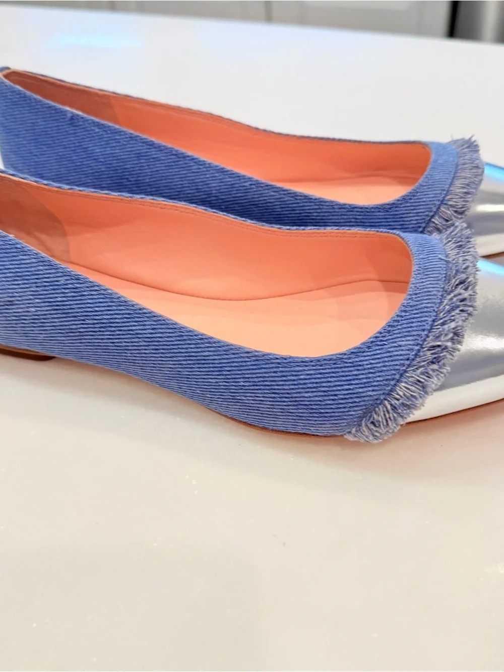 Kate Spade New York Nelly Flats Washed Denim Metallic Silver Sz 8.5 NIB